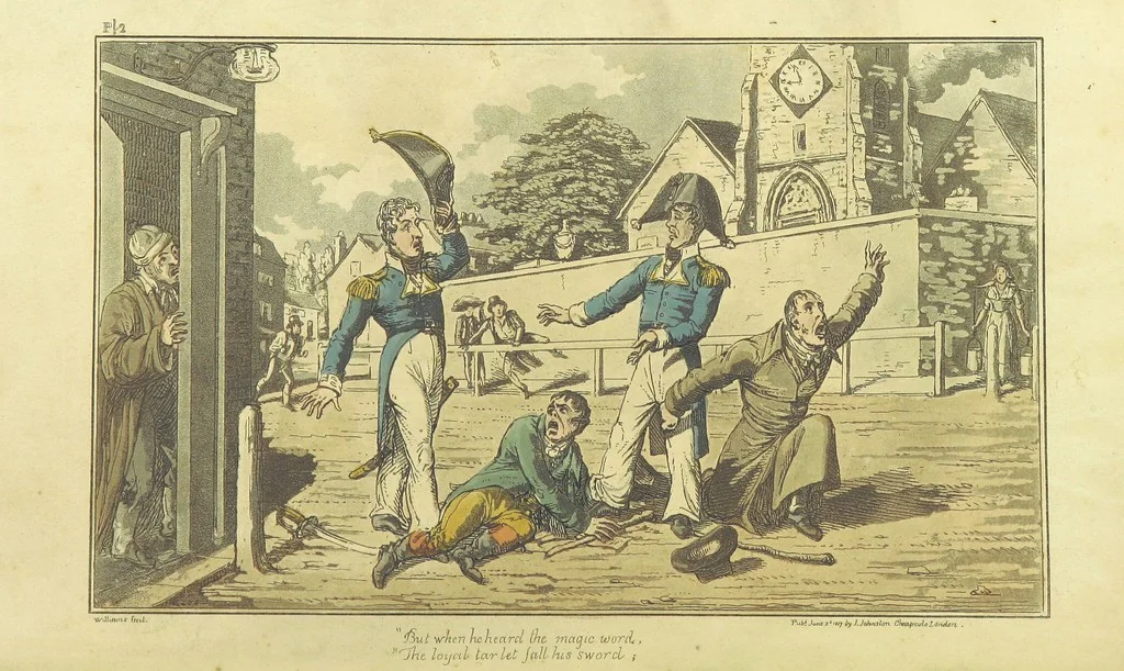 An illustration from The Adventures of a Post Captain. By a Naval Officer. [In verse.] With ... engravings, by Mr. Williams, 1817, leaf 10