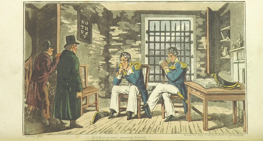 An illustration from The Adventures of a Post Captain. By a Naval Officer. [In verse.] With ... engravings, by Mr. Williams, 1817, leaf 58