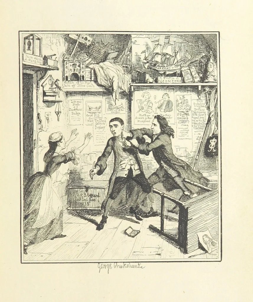 An illustration from Jack Sheppard ... With illustrations by George Cruikshank. A new edition, 1854, leaf 119