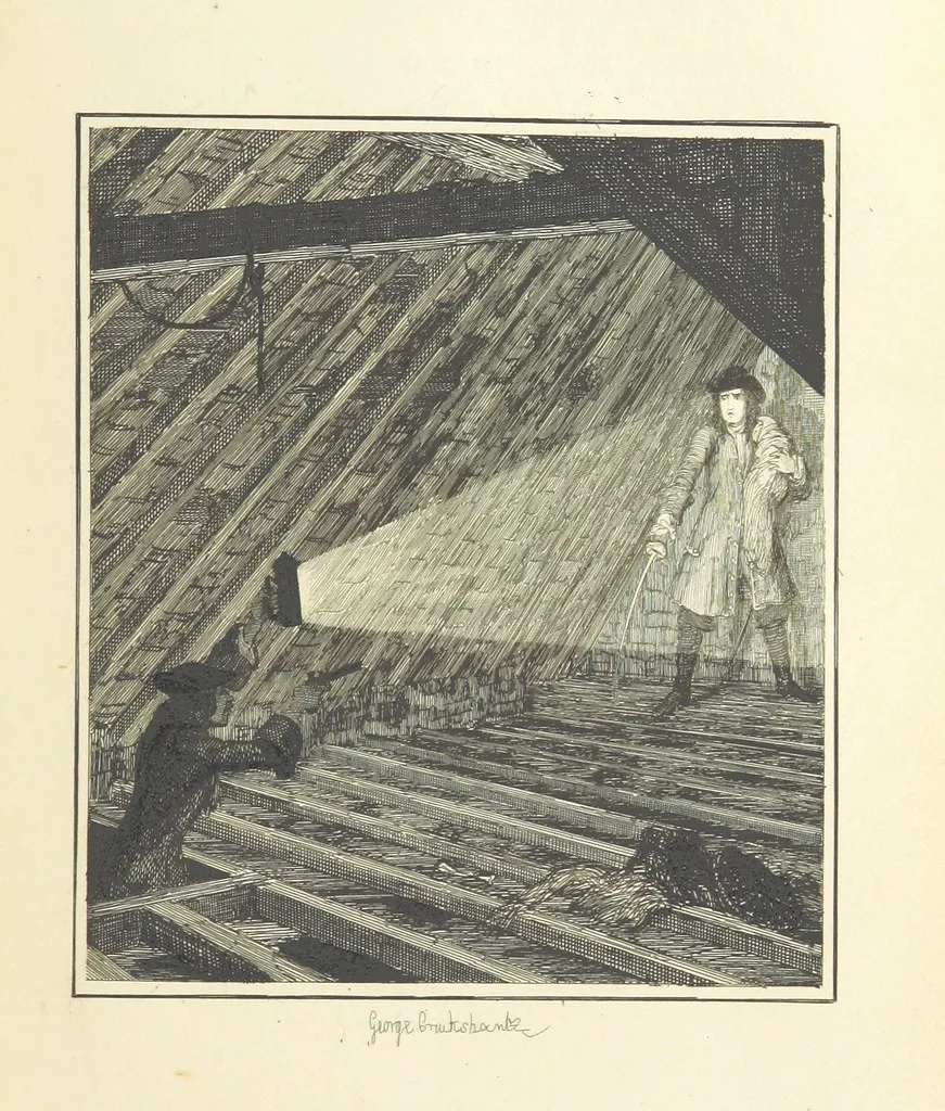 An illustration from Jack Sheppard ... With illustrations by George Cruikshank. A new edition, 1854, leaf 45