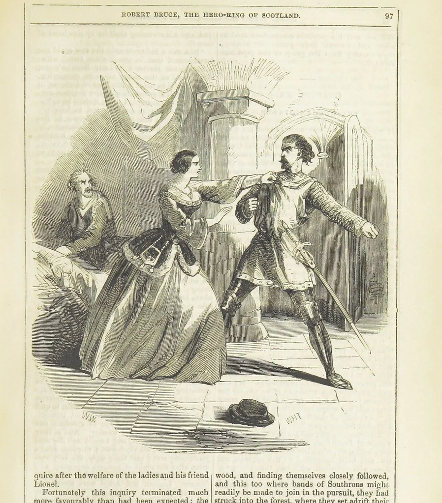 An illustration from Robert Bruce, the Hero-King of Scotland ... With ... wood-engravings drawn by W. H. Thwaits. [A novel, 1852, leaf 105