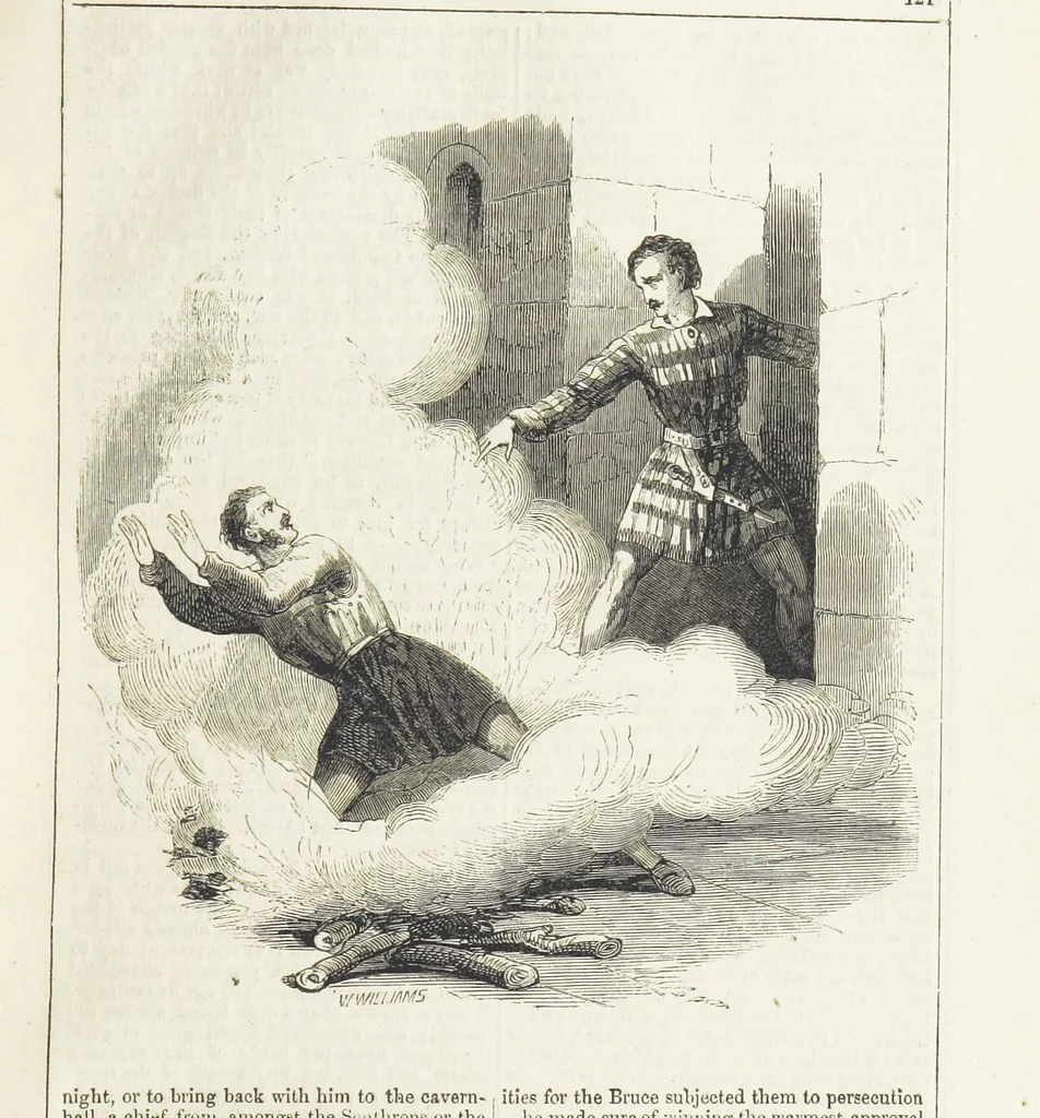 An illustration from Robert Bruce, the Hero-King of Scotland ... With ... wood-engravings drawn by W. H. Thwaits. [A novel, 1852, leaf 129