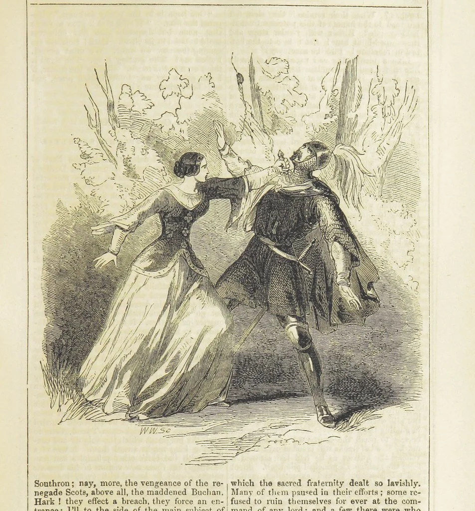 An illustration from Robert Bruce, the Hero-King of Scotland ... With ... wood-engravings drawn by W. H. Thwaits. [A novel, 1852, leaf 145