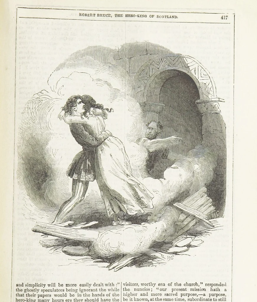 An illustration from Robert Bruce, the Hero-King of Scotland ... With ... wood-engravings drawn by W. H. Thwaits. [A novel, 1852, leaf 425