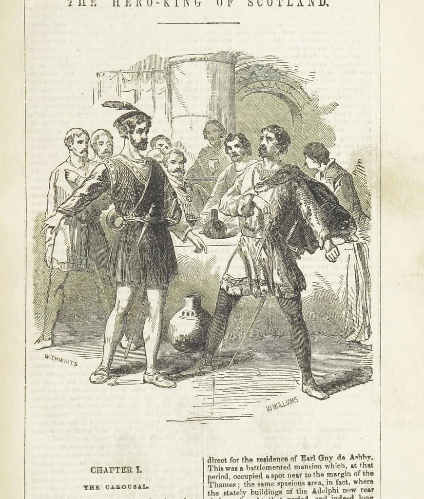 An illustration from Robert Bruce, the Hero-King of Scotland ... With ... wood-engravings drawn by W. H. Thwaits. [A novel, 1852, leaf 9