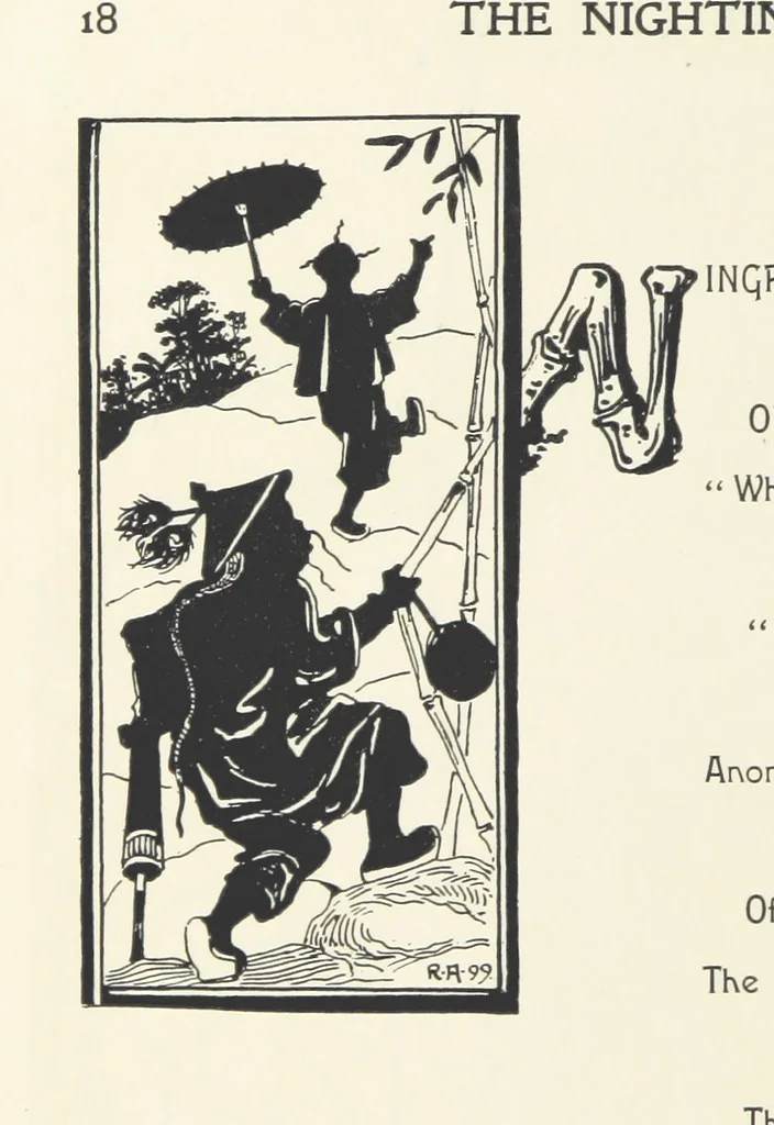 An illustration from The Nightingale. Dished up on China plates by R. André, 1899, leaf 22