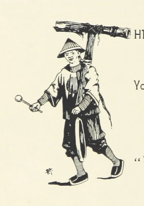 An illustration from The Nightingale. Dished up on China plates by R. André, 1899, leaf 26