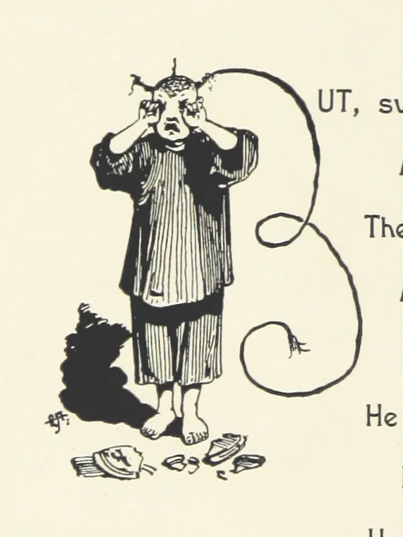 An illustration from The Nightingale. Dished up on China plates by R. André, 1899, leaf 36