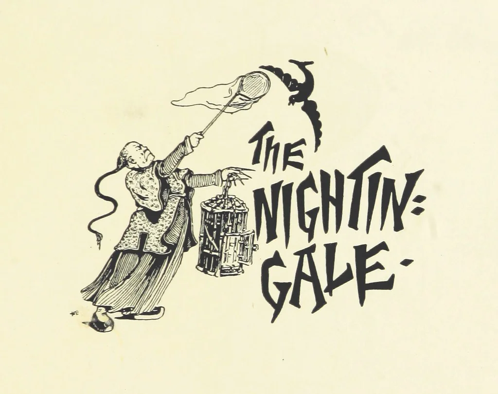 An illustration from The Nightingale. Dished up on China plates by R. André, 1899, leaf 5