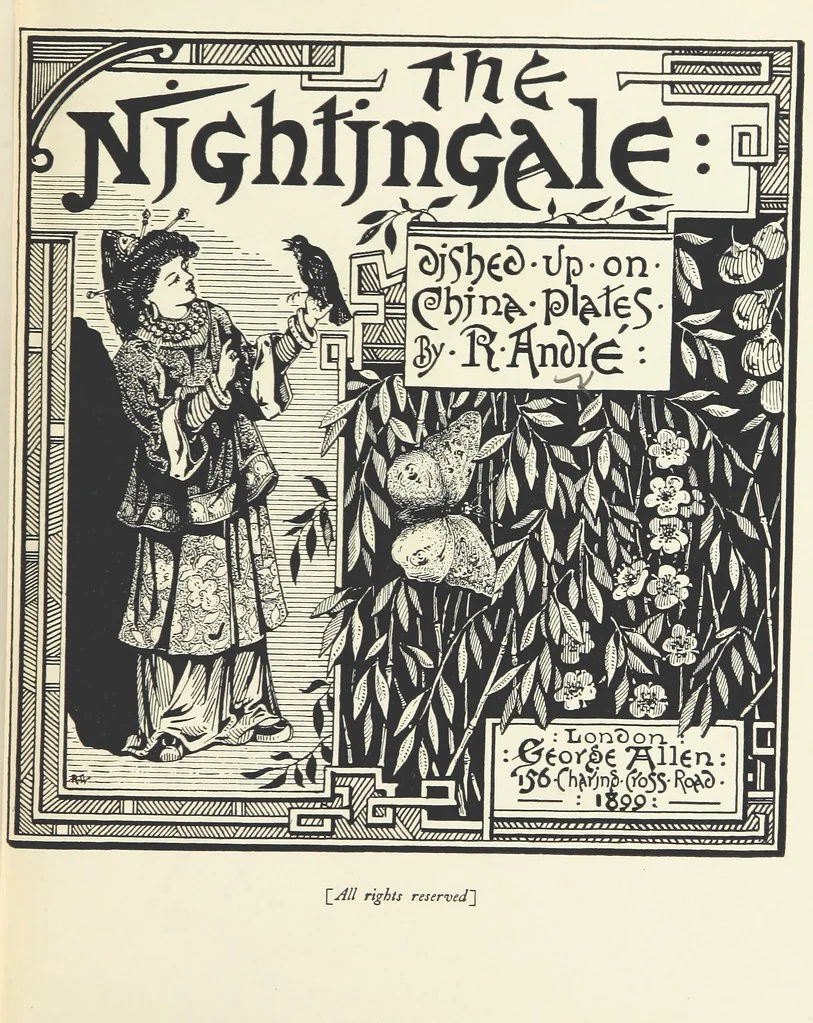 An illustration from The Nightingale. Dished up on China plates by R. André, 1899, leaf 7