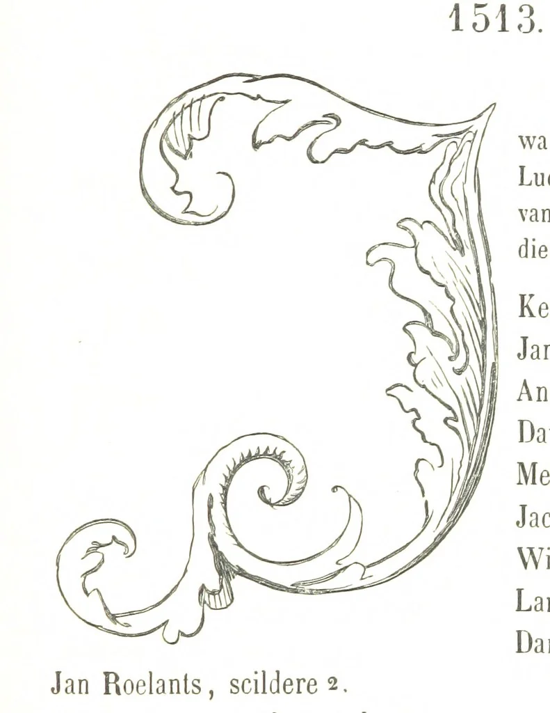 An illustration from De Liggeren en andere historische archieven der Antwerpsche Sint-Lucasgilde onder zinspreuk: “Wt Ionsten Versaemt,” afgeschreven en bewerkt door Ph. Rambouts en Th. van Lerius ... Les Liggeren et autres archives historiques, etc, 1864, leaf 103