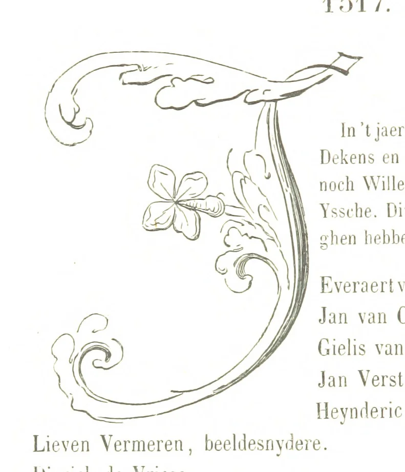 An illustration from De Liggeren en andere historische archieven der Antwerpsche Sint-Lucasgilde onder zinspreuk: “Wt Ionsten Versaemt,” afgeschreven en bewerkt door Ph. Rambouts en Th. van Lerius ... Les Liggeren et autres archives historiques, etc, 1864, leaf 112