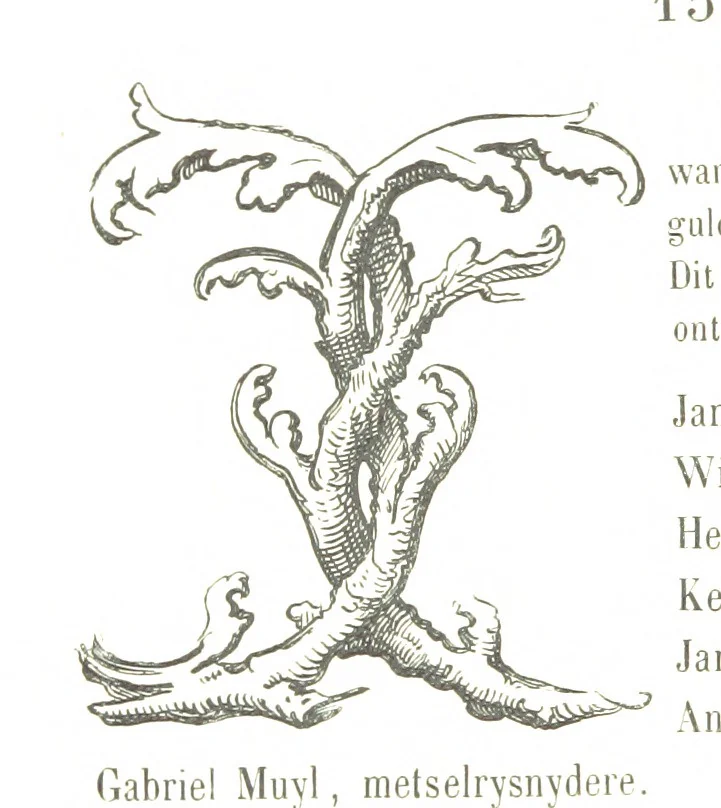 An illustration from De Liggeren en andere historische archieven der Antwerpsche Sint-Lucasgilde onder zinspreuk: “Wt Ionsten Versaemt,” afgeschreven en bewerkt door Ph. Rambouts en Th. van Lerius ... Les Liggeren et autres archives historiques, etc, 1864, leaf 120