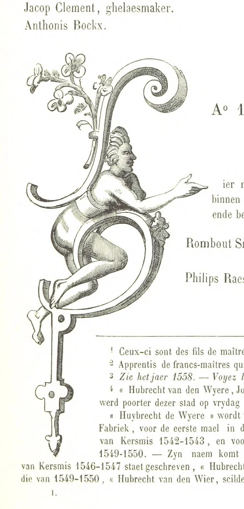 An illustration from De Liggeren en andere historische archieven der Antwerpsche Sint-Lucasgilde onder zinspreuk: “Wt Ionsten Versaemt,” afgeschreven en bewerkt door Ph. Rambouts en Th. van Lerius ... Les Liggeren et autres archives historiques, etc, 1864, leaf 169