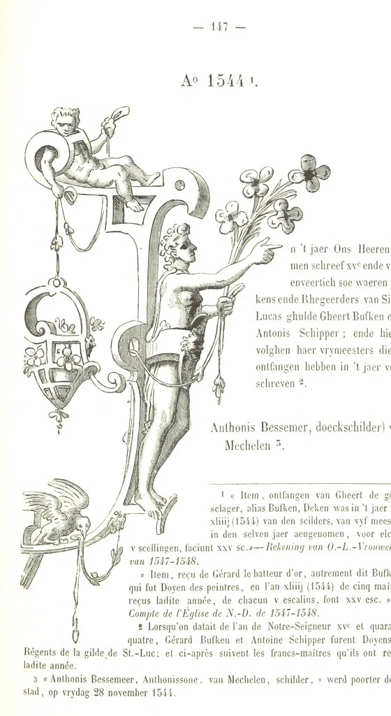 An illustration from De Liggeren en andere historische archieven der Antwerpsche Sint-Lucasgilde onder zinspreuk: “Wt Ionsten Versaemt,” afgeschreven en bewerkt door Ph. Rambouts en Th. van Lerius ... Les Liggeren et autres archives historiques, etc, 1864, leaf 171