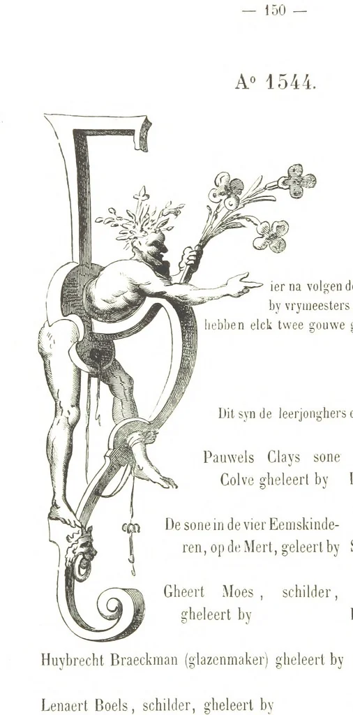 An illustration from De Liggeren en andere historische archieven der Antwerpsche Sint-Lucasgilde onder zinspreuk: “Wt Ionsten Versaemt,” afgeschreven en bewerkt door Ph. Rambouts en Th. van Lerius ... Les Liggeren et autres archives historiques, etc, 1864, leaf 174