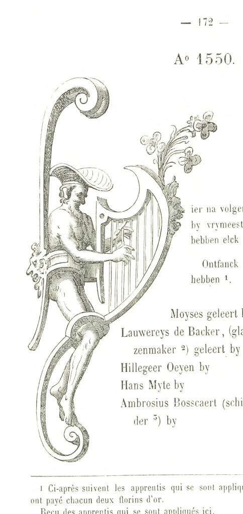 An illustration from De Liggeren en andere historische archieven der Antwerpsche Sint-Lucasgilde onder zinspreuk: “Wt Ionsten Versaemt,” afgeschreven en bewerkt door Ph. Rambouts en Th. van Lerius ... Les Liggeren et autres archives historiques, etc, 1864, leaf 196