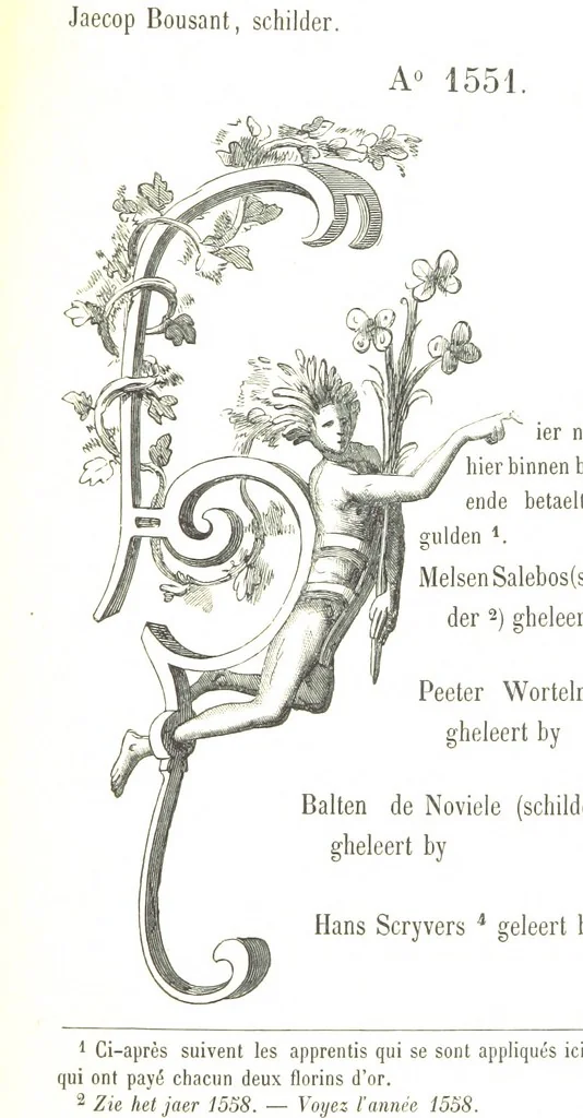 An illustration from De Liggeren en andere historische archieven der Antwerpsche Sint-Lucasgilde onder zinspreuk: “Wt Ionsten Versaemt,” afgeschreven en bewerkt door Ph. Rambouts en Th. van Lerius ... Les Liggeren et autres archives historiques, etc, 1864, leaf 201