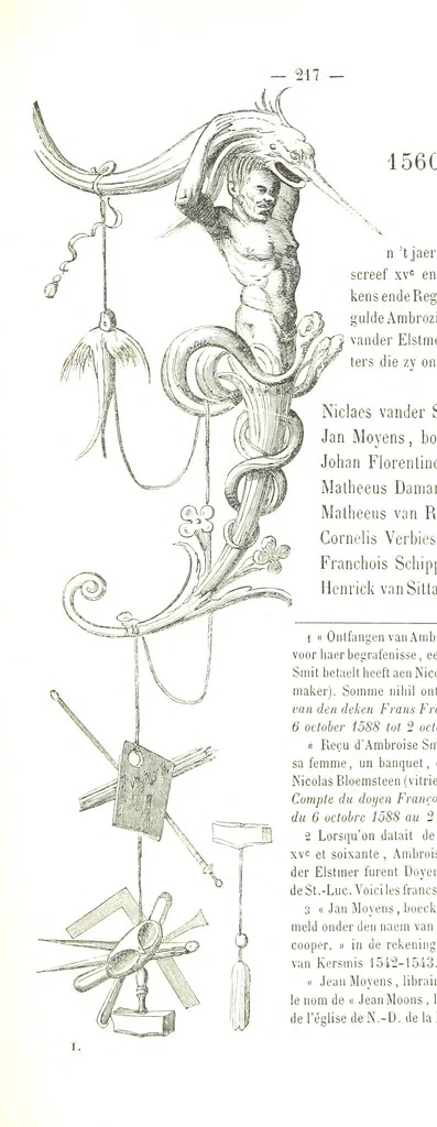 An illustration from De Liggeren en andere historische archieven der Antwerpsche Sint-Lucasgilde onder zinspreuk: “Wt Ionsten Versaemt,” afgeschreven en bewerkt door Ph. Rambouts en Th. van Lerius ... Les Liggeren et autres archives historiques, etc, 1864, leaf 241