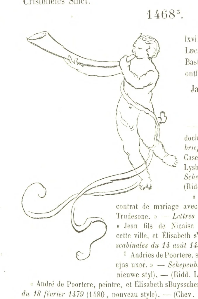 An illustration from De Liggeren en andere historische archieven der Antwerpsche Sint-Lucasgilde onder zinspreuk: “Wt Ionsten Versaemt,” afgeschreven en bewerkt door Ph. Rambouts en Th. van Lerius ... Les Liggeren et autres archives historiques, etc, 1864, leaf 42