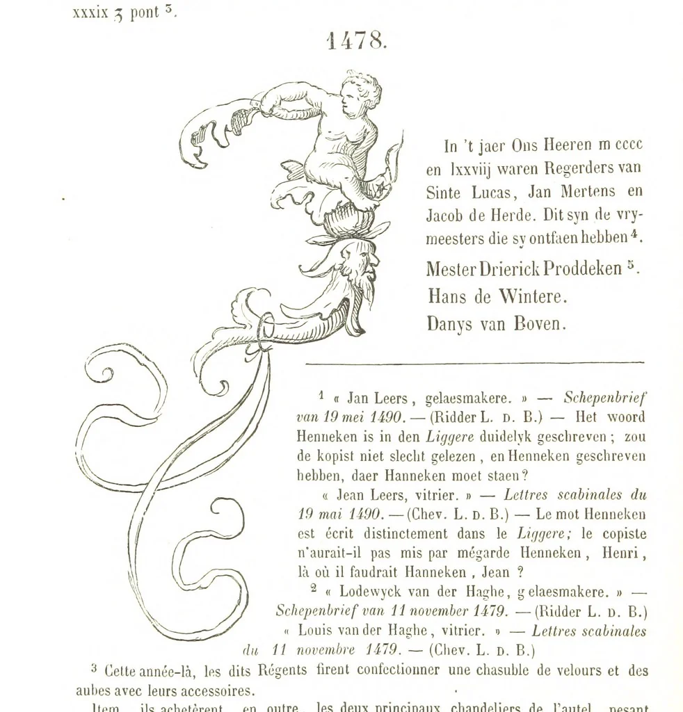 An illustration from De Liggeren en andere historische archieven der Antwerpsche Sint-Lucasgilde onder zinspreuk: “Wt Ionsten Versaemt,” afgeschreven en bewerkt door Ph. Rambouts en Th. van Lerius ... Les Liggeren et autres archives historiques, etc, 1864, leaf 52