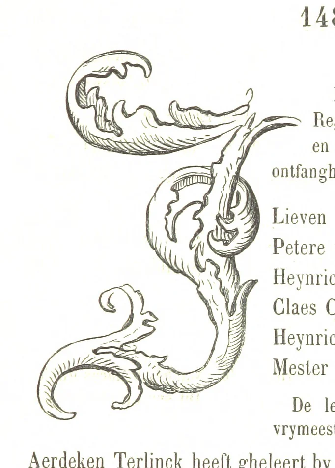 An illustration from De Liggeren en andere historische archieven der Antwerpsche Sint-Lucasgilde onder zinspreuk: “Wt Ionsten Versaemt,” afgeschreven en bewerkt door Ph. Rambouts en Th. van Lerius ... Les Liggeren et autres archives historiques, etc, 1864, leaf 61