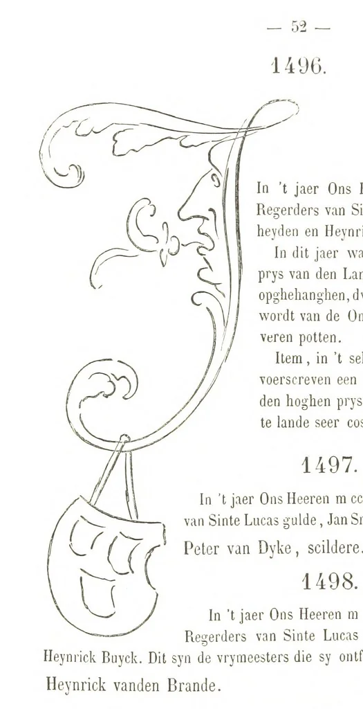 An illustration from De Liggeren en andere historische archieven der Antwerpsche Sint-Lucasgilde onder zinspreuk: “Wt Ionsten Versaemt,” afgeschreven en bewerkt door Ph. Rambouts en Th. van Lerius ... Les Liggeren et autres archives historiques, etc, 1864, leaf 76