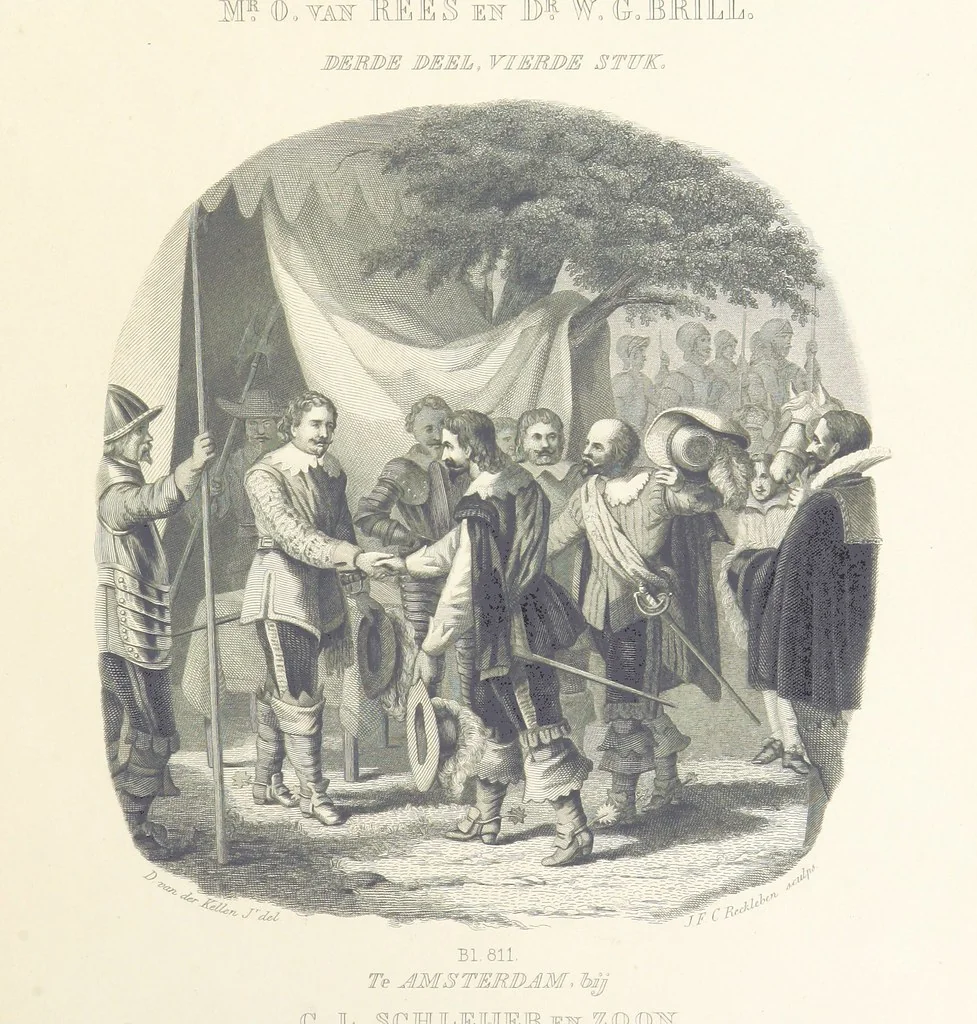 An illustration from Algemeene geschiedenis der Vaderlands, van de vroegste tijden tot op heden. (dl. 3. stuk 2. Voortgezet door Mr. O. van Rees. dl. 3. stuk 3-5. Voortgezet door Mr. O. van Rees en Dr. W. G. Brill. dl. 4, 5. Voortgezet door Dr. J. van Vloten.) dl. 1-dl. 5. stuk 1, 1840, leaf 9