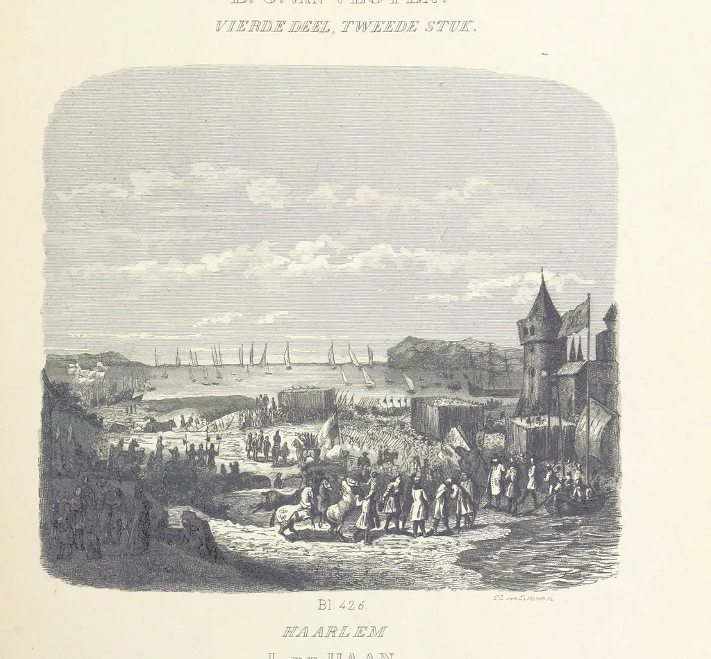 An illustration from Algemeene geschiedenis der Vaderlands, van de vroegste tijden tot op heden. (dl. 3. stuk 2. Voortgezet door Mr. O. van Rees. dl. 3. stuk 3-5. Voortgezet door Mr. O. van Rees en Dr. W. G. Brill. dl. 4, 5. Voortgezet door Dr. J. van Vloten.) dl. 1-dl. 5. stuk 1, 1840, leaf 9