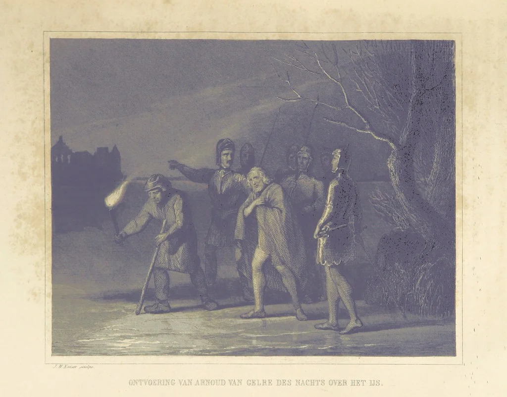 An illustration from Algemeene geschiedenis der Vaderlands, van de vroegste tijden tot op heden. (dl. 3. stuk 2. Voortgezet door Mr. O. van Rees. dl. 3. stuk 3-5. Voortgezet door Mr. O. van Rees en Dr. W. G. Brill. dl. 4, 5. Voortgezet door Dr. J. van Vloten.) dl. 1-dl. 5. stuk 1, 1840, leaf 213