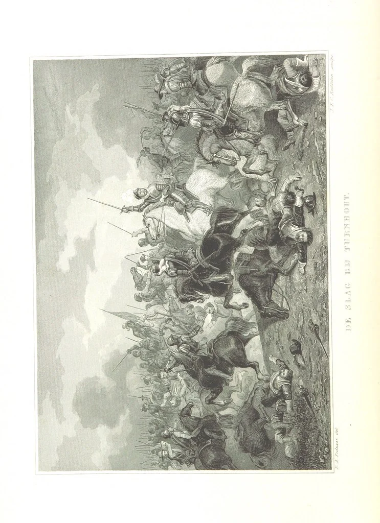 An illustration from Algemeene geschiedenis der Vaderlands, van de vroegste tijden tot op heden. (dl. 3. stuk 2. Voortgezet door Mr. O. van Rees. dl. 3. stuk 3-5. Voortgezet door Mr. O. van Rees en Dr. W. G. Brill. dl. 4, 5. Voortgezet door Dr. J. van Vloten.) dl. 1-dl. 5. stuk 1, 1840, leaf 74