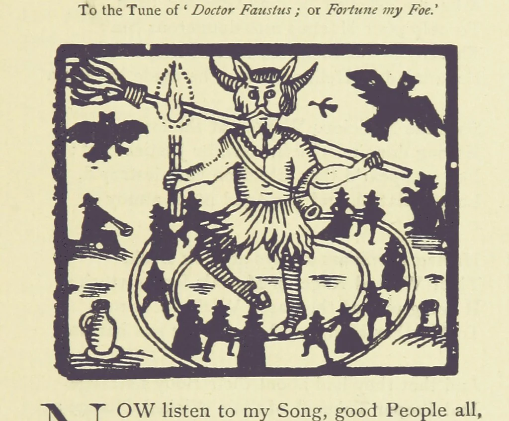 An illustration from A Century of Ballads ... Edited, and illustrated in facsimile of the originals, by J. Ashton, 1887, leaf 107