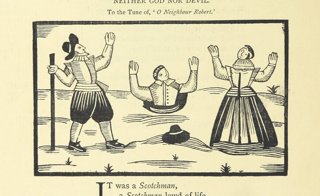 An illustration from A Century of Ballads ... Edited, and illustrated in facsimile of the originals, by J. Ashton, 1887, leaf 122