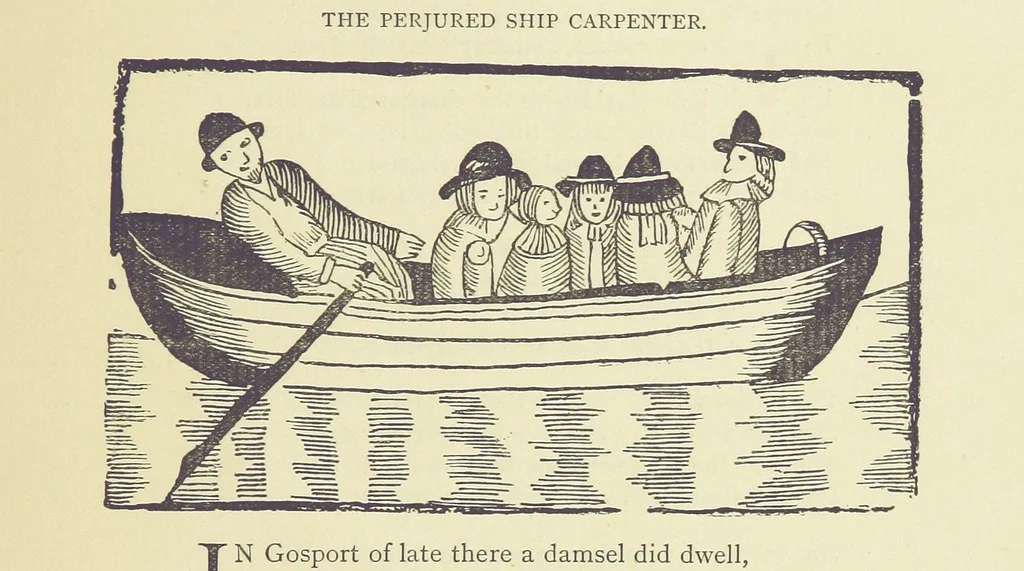 An illustration from A Century of Ballads ... Edited, and illustrated in facsimile of the originals, by J. Ashton, 1887, leaf 129