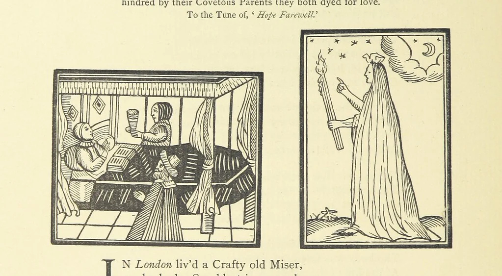 An illustration from A Century of Ballads ... Edited, and illustrated in facsimile of the originals, by J. Ashton, 1887, leaf 134
