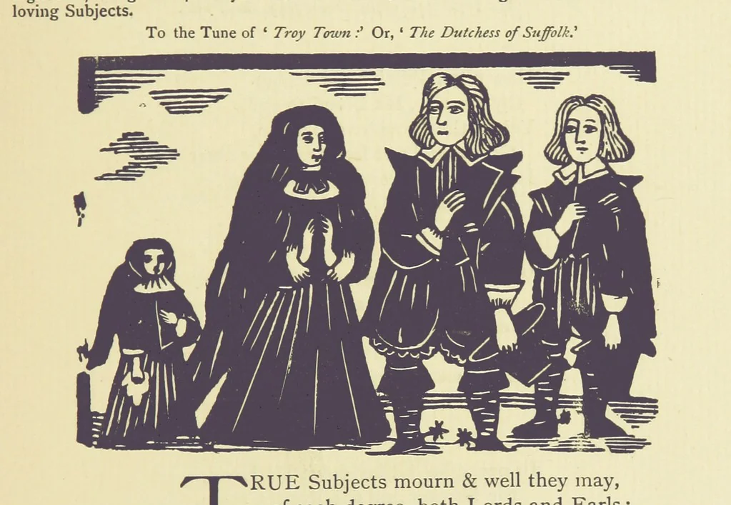 An illustration from A Century of Ballads ... Edited, and illustrated in facsimile of the originals, by J. Ashton, 1887, leaf 165