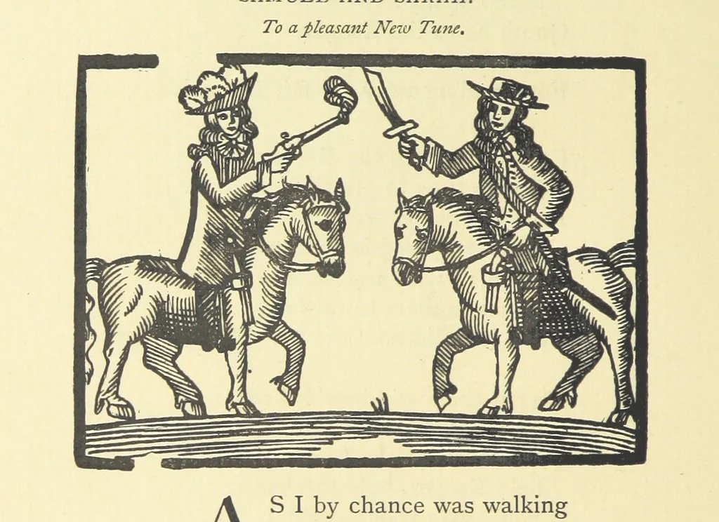 An illustration from A Century of Ballads ... Edited, and illustrated in facsimile of the originals, by J. Ashton, 1887, leaf 196