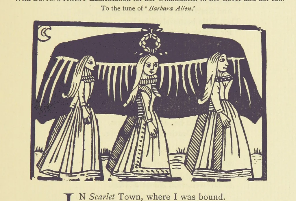 An illustration from A Century of Ballads ... Edited, and illustrated in facsimile of the originals, by J. Ashton, 1887, leaf 201
