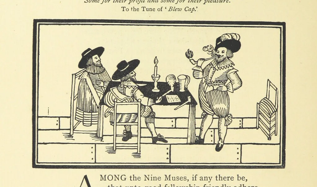 An illustration from A Century of Ballads ... Edited, and illustrated in facsimile of the originals, by J. Ashton, 1887, leaf 216