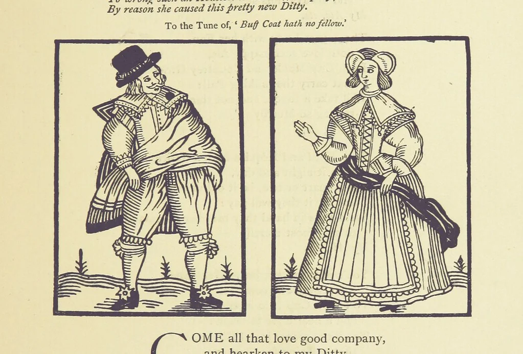 An illustration from A Century of Ballads ... Edited, and illustrated in facsimile of the originals, by J. Ashton, 1887, leaf 221