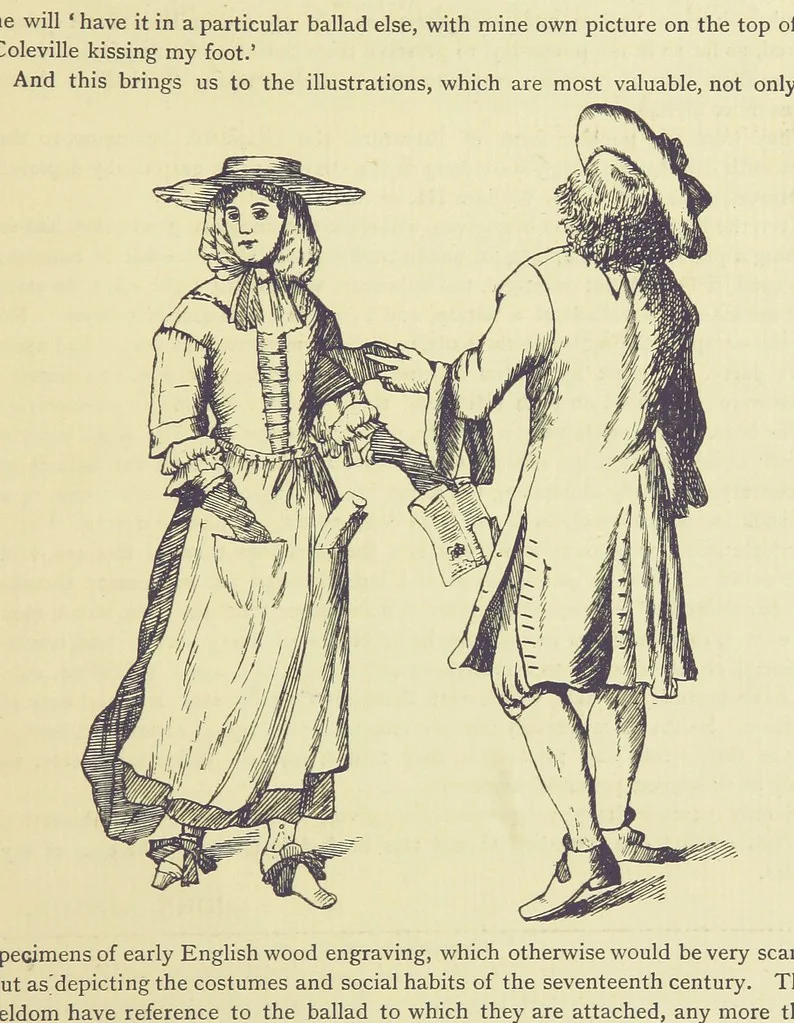 An illustration from A Century of Ballads ... Edited, and illustrated in facsimile of the originals, by J. Ashton, 1887, leaf 25