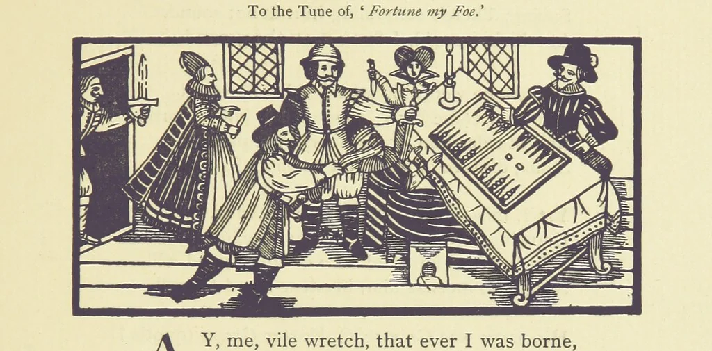 An illustration from A Century of Ballads ... Edited, and illustrated in facsimile of the originals, by J. Ashton, 1887, leaf 319