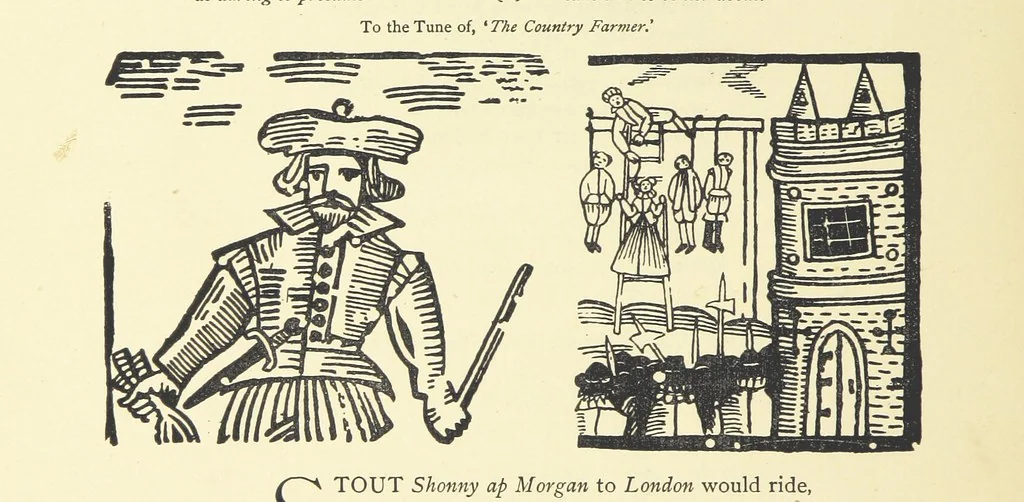 An illustration from A Century of Ballads ... Edited, and illustrated in facsimile of the originals, by J. Ashton, 1887, leaf 334