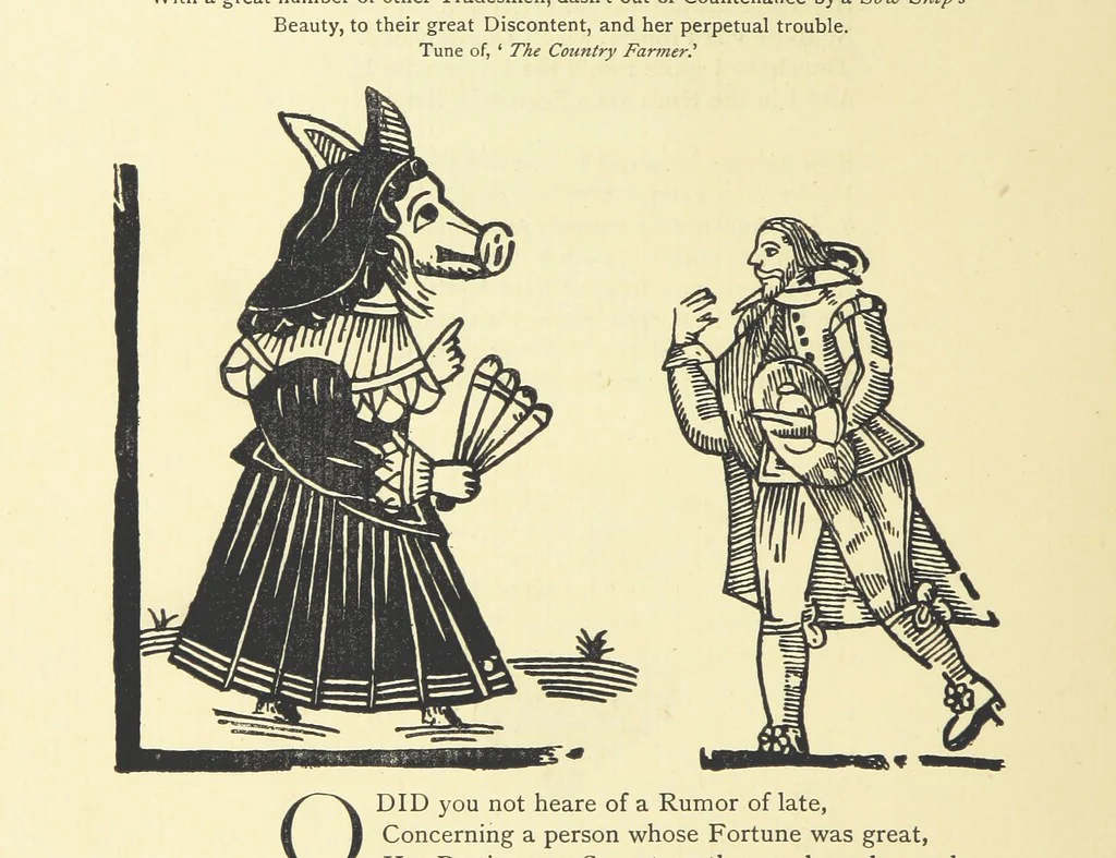 An illustration from A Century of Ballads ... Edited, and illustrated in facsimile of the originals, by J. Ashton, 1887, leaf 340