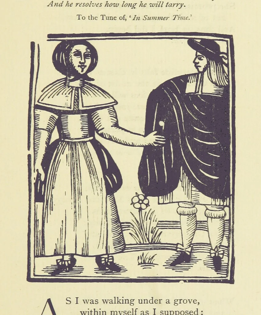 An illustration from A Century of Ballads ... Edited, and illustrated in facsimile of the originals, by J. Ashton, 1887, leaf 343
