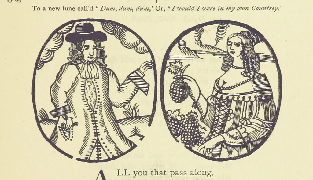 An illustration from A Century of Ballads ... Edited, and illustrated in facsimile of the originals, by J. Ashton, 1887, leaf 347