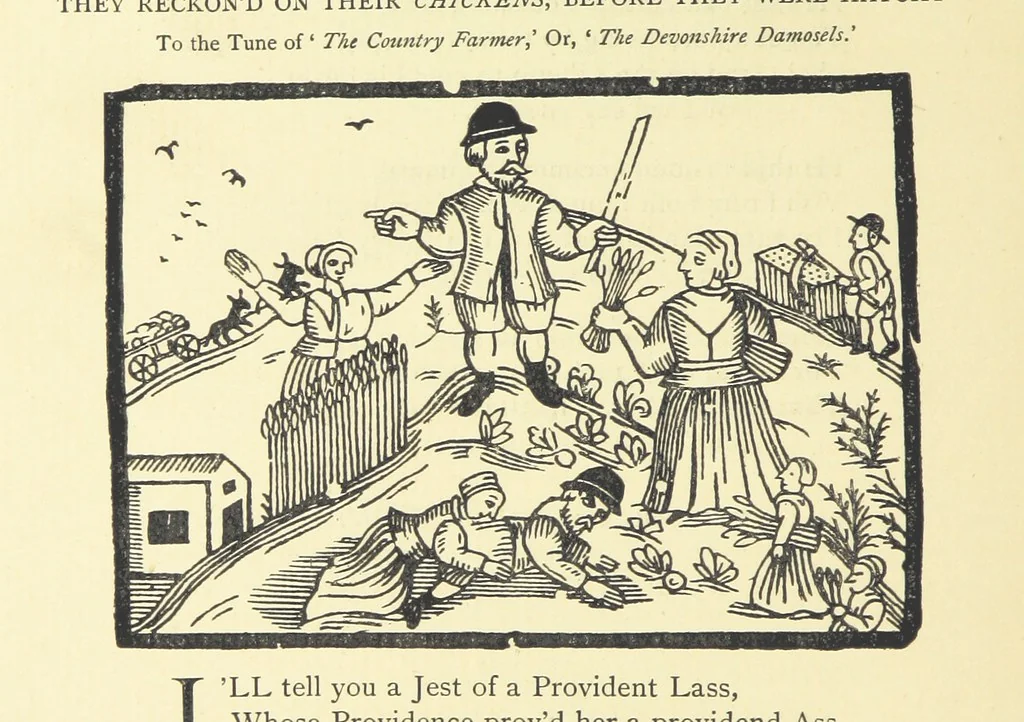 An illustration from A Century of Ballads ... Edited, and illustrated in facsimile of the originals, by J. Ashton, 1887, leaf 354