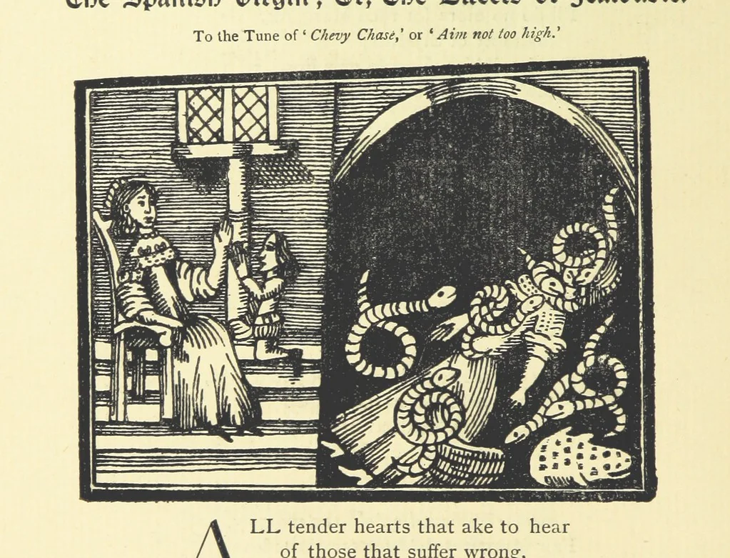 An illustration from A Century of Ballads ... Edited, and illustrated in facsimile of the originals, by J. Ashton, 1887, leaf 376