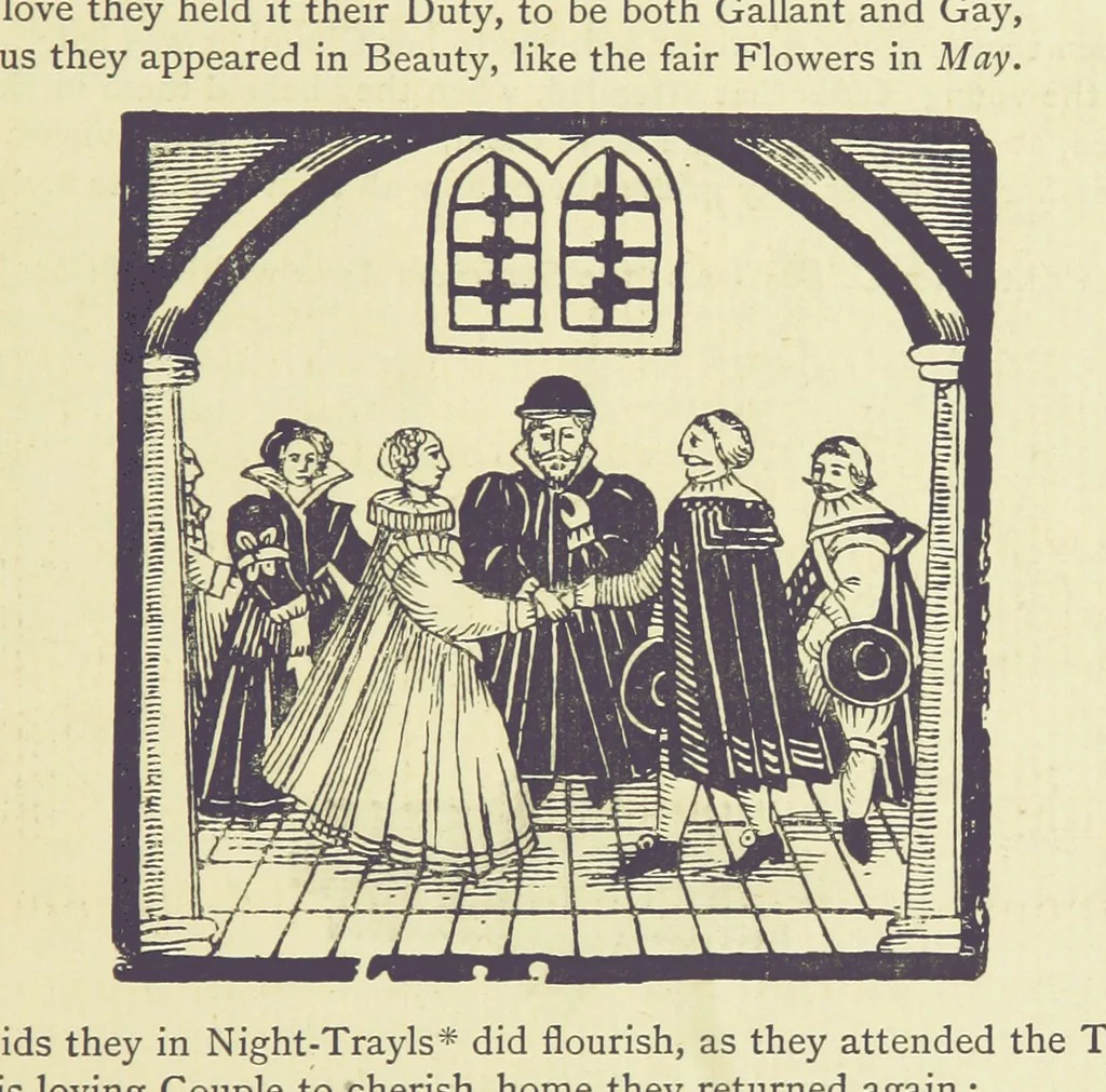 An illustration from A Century of Ballads ... Edited, and illustrated in facsimile of the originals, by J. Ashton, 1887, leaf 43