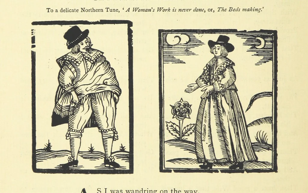 An illustration from A Century of Ballads ... Edited, and illustrated in facsimile of the originals, by J. Ashton, 1887, leaf 48